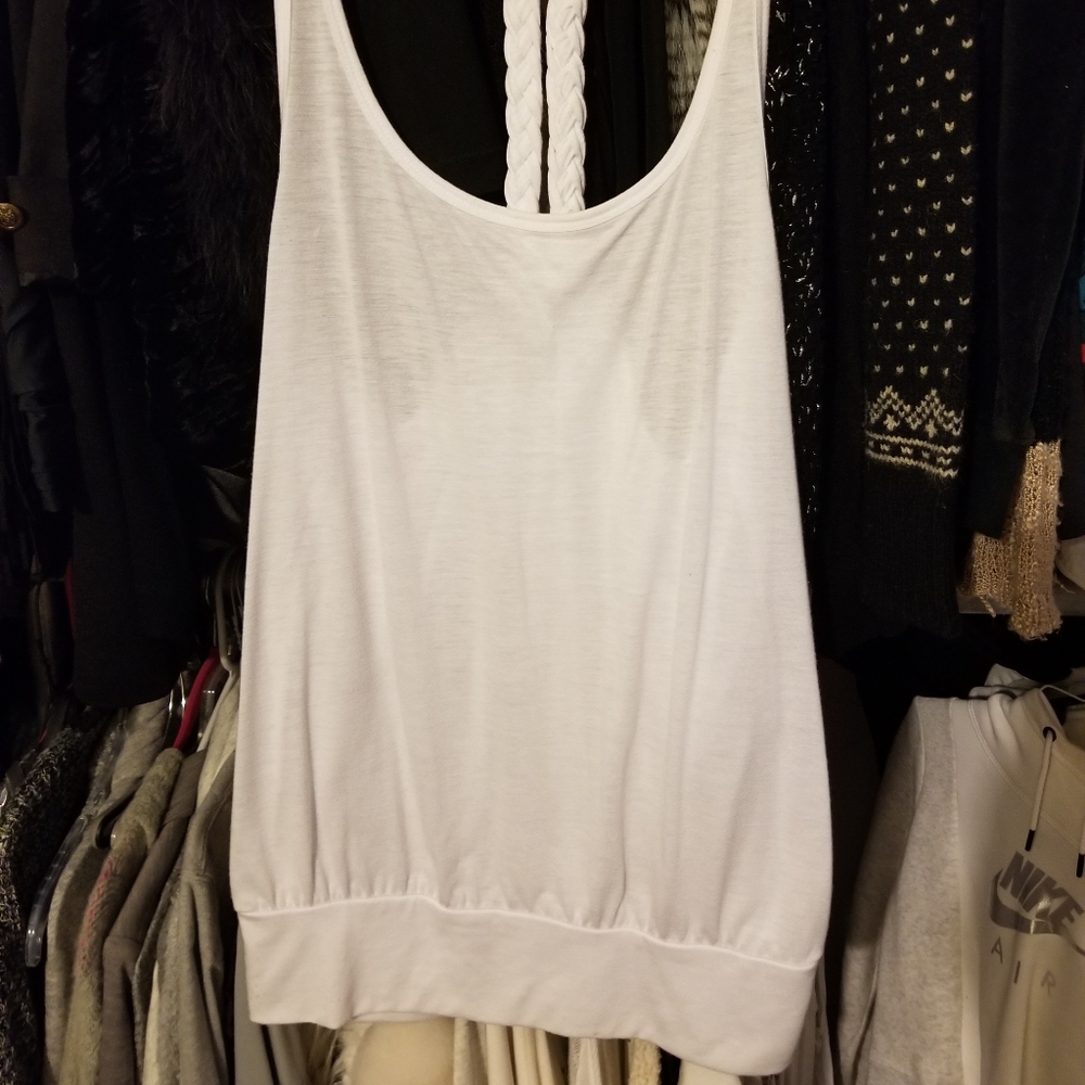 White braided strap halter tank top